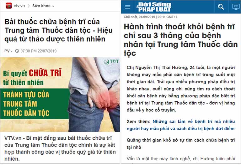 Báo chí nói về chất lượng chữa bệnh trĩ tại Trung tâm Thuốc dân tộc